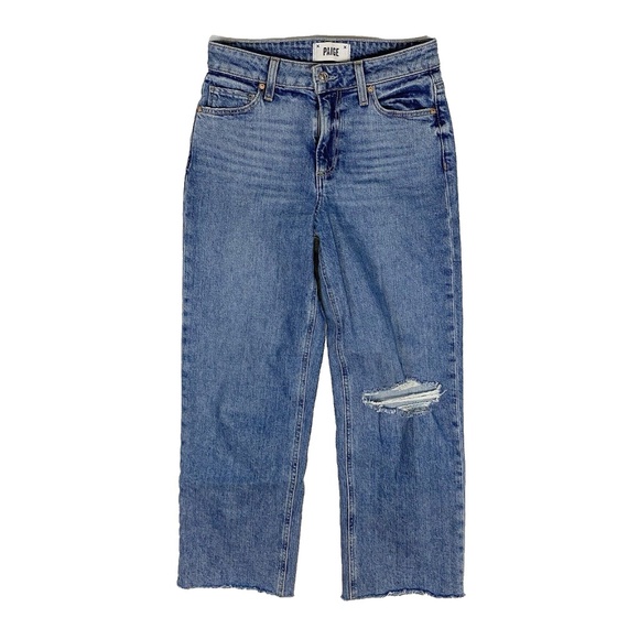 PAIGE Denim - Paige Women's Nellie Crop Wide Leg Blue Jeans Size 24 Distressed Raw Hem